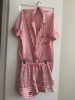 Victoria's Secret Pink and White Striped Short Pajama Set